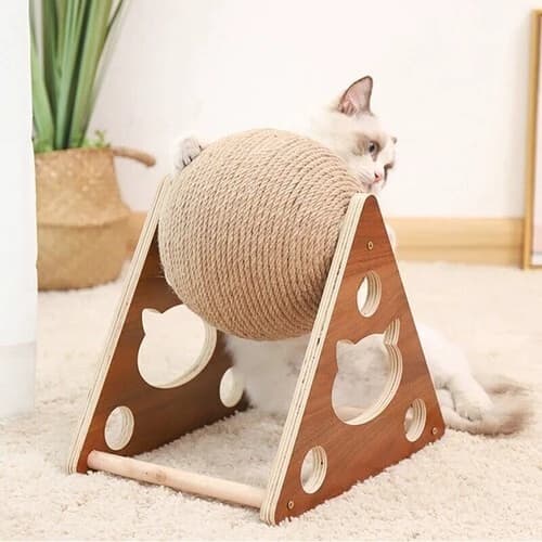 猫グッズ 猫用爪とぎ器 剣麻縄巻き 木製三角台 爪切りグッズ