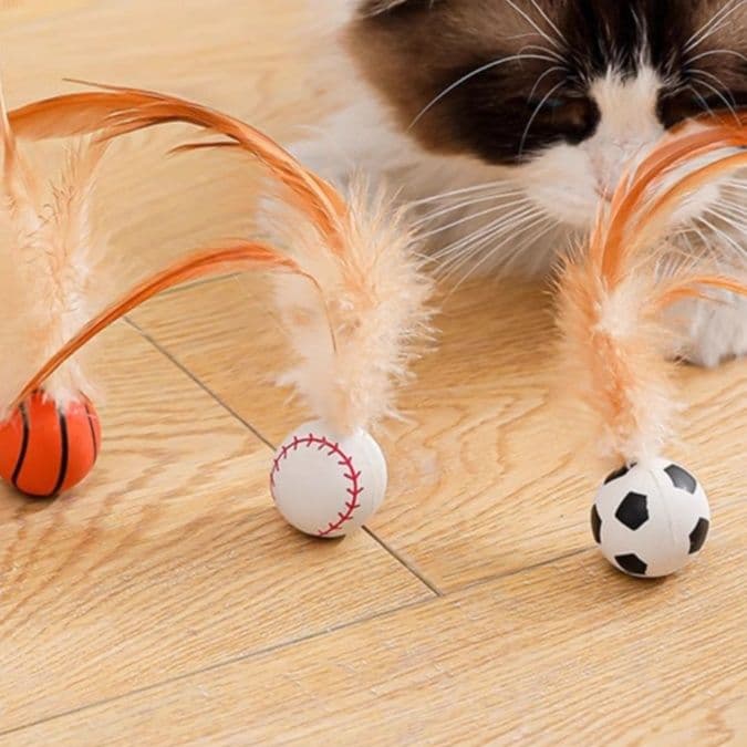猫グッズ 運動不足解消グッズ スポーツボール羽根じゃらし 三種セット