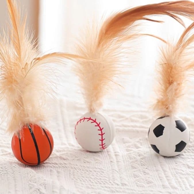 猫グッズ 運動不足解消グッズ スポーツボール羽根じゃらし 三種セット