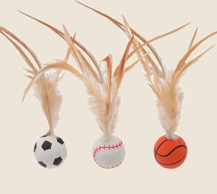 猫グッズ 運動不足解消グッズ スポーツボール羽根じゃらし 三種セット