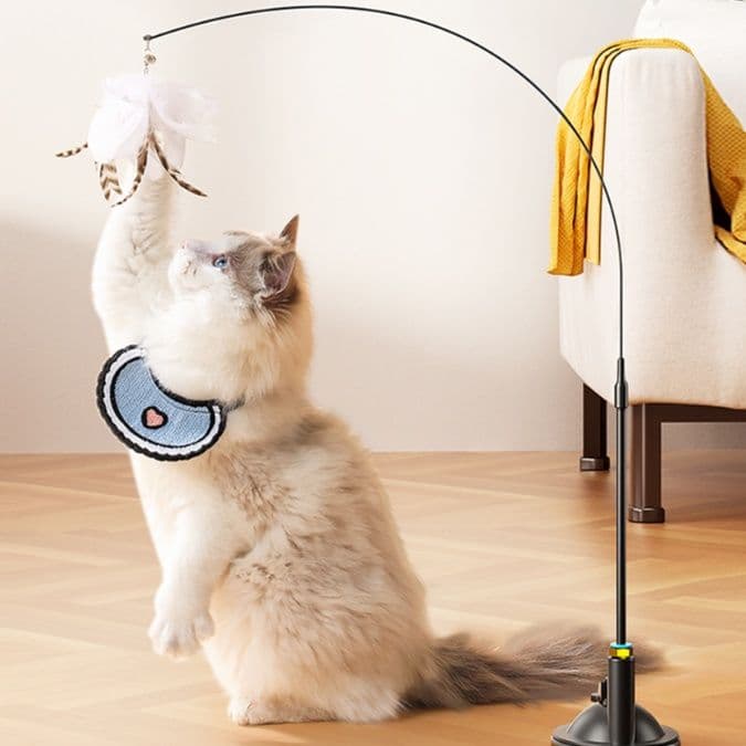 猫グッズ 運動不足解消グッズ 吸盤式自在猫じゃらし フェザーワンド