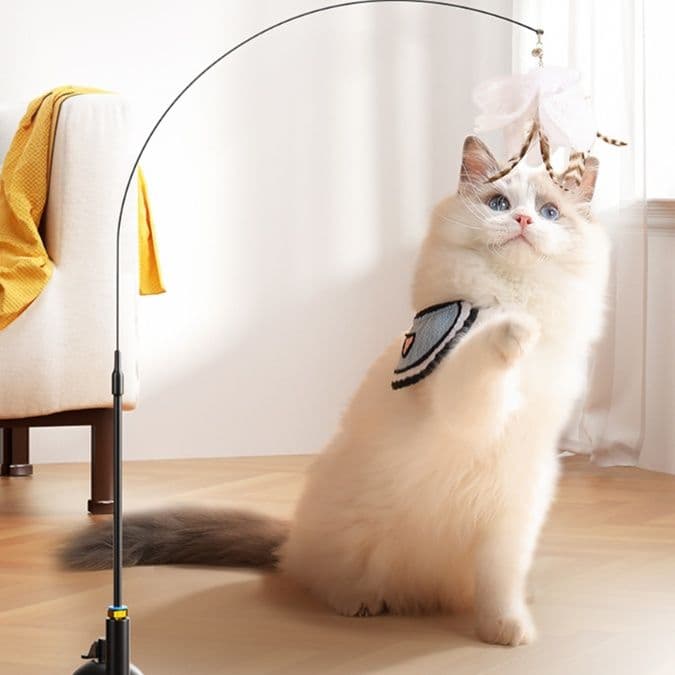 猫グッズ 運動不足解消グッズ 吸盤式自在猫じゃらし フェザーワンド