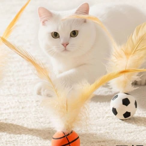 猫グッズ 羽根付きスポーツボール猫じゃらし