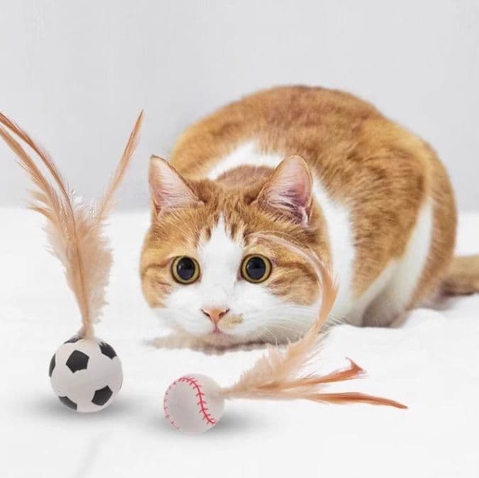 猫グッズ 羽根付きスポーツボール猫じゃらし