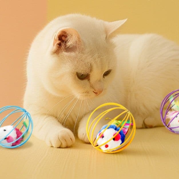猫グッズ 音が鳴る球体型猫じゃらし玩具