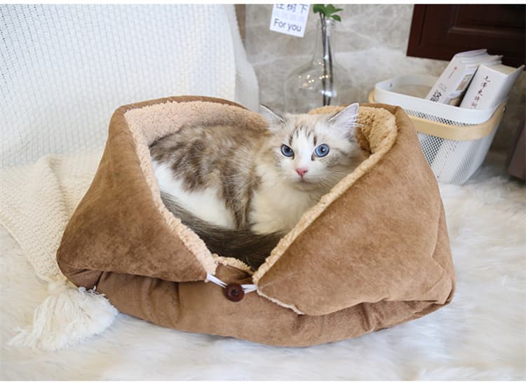 猫グッズ 防災対応 猫用保温寝袋 折り畳み式ベルベット猫ハウス