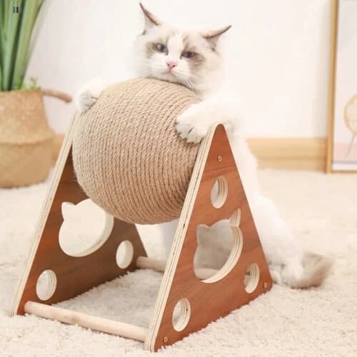 猫グッズ 猫用爪とぎ器 剣麻縄巻き 木製三角台 爪切りグッズ