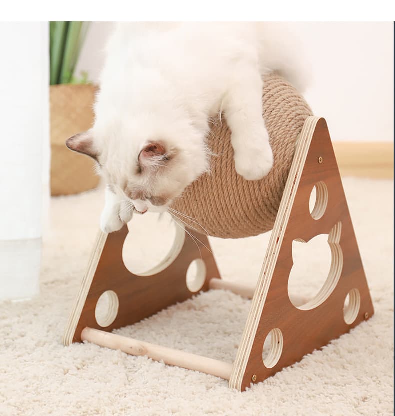 猫グッズ 猫用爪とぎ器 剣麻縄巻き 木製三角台 爪切りグッズ