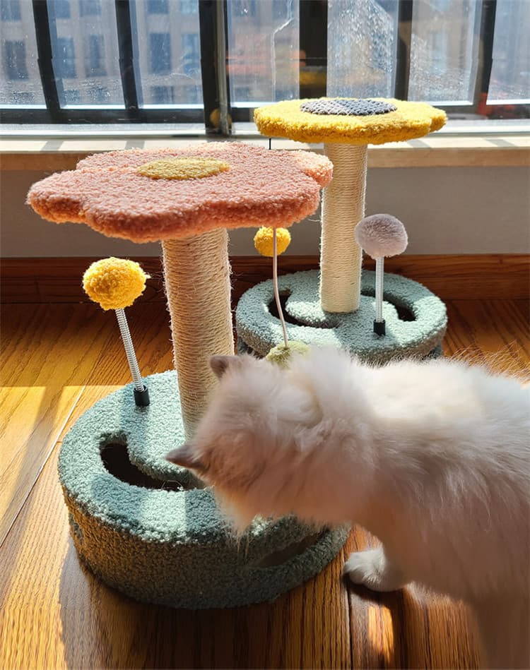 猫グッズ 運動不足解消グッズ 花型爪とぎ運動不足解消猫タワー サイザル麻爪研ぎポール付き